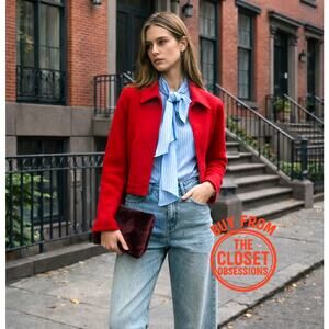 ZARA Red Wool-Blend Cropped Jacket NWT | Structured Collar Coat